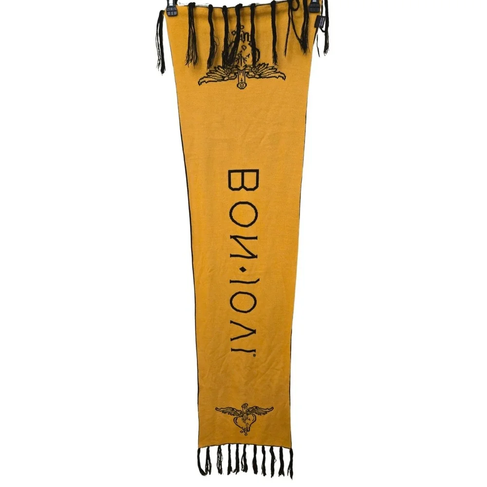 Bon‎ Jovi Gold And Black Reversible Tassel One Size 2011 tour Knit Acrylic Scarf